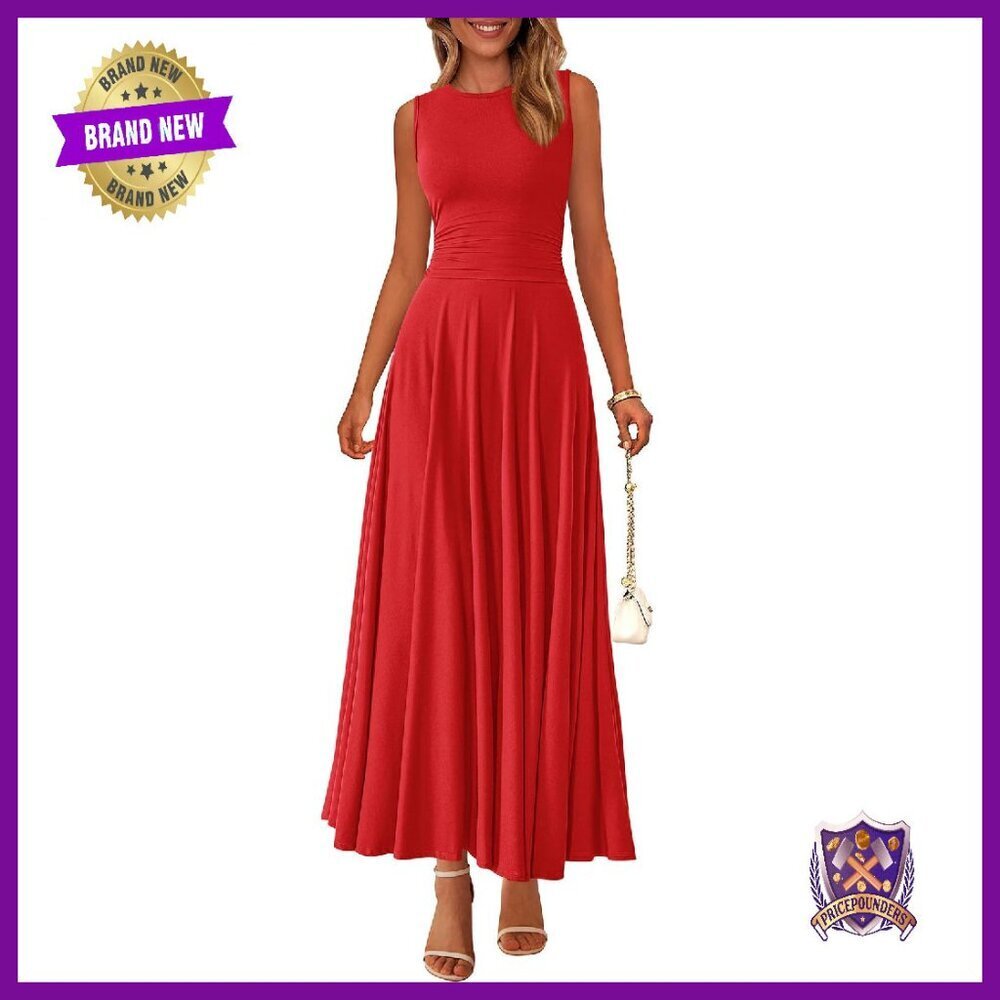 Sleeveless Maxi Dress Stretch Tank A-Line Flowy Long Casual Spring